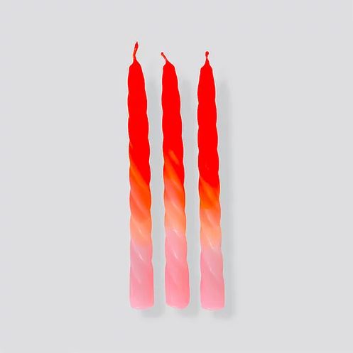 red to pink dip dye twisted candles set of 3