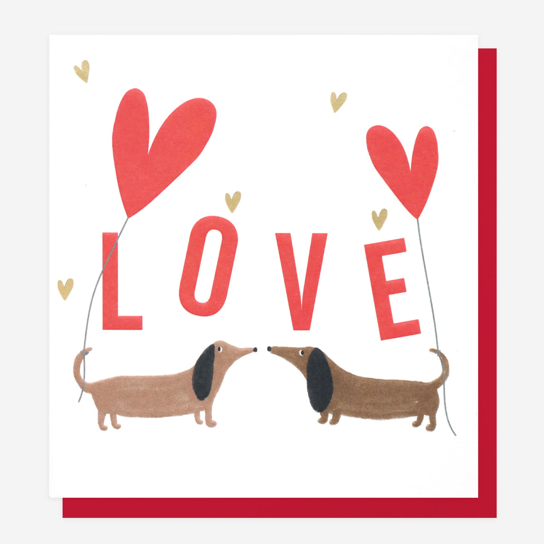 sausage dogs and love heart balloons card for anniversary, valentine's day or birthday