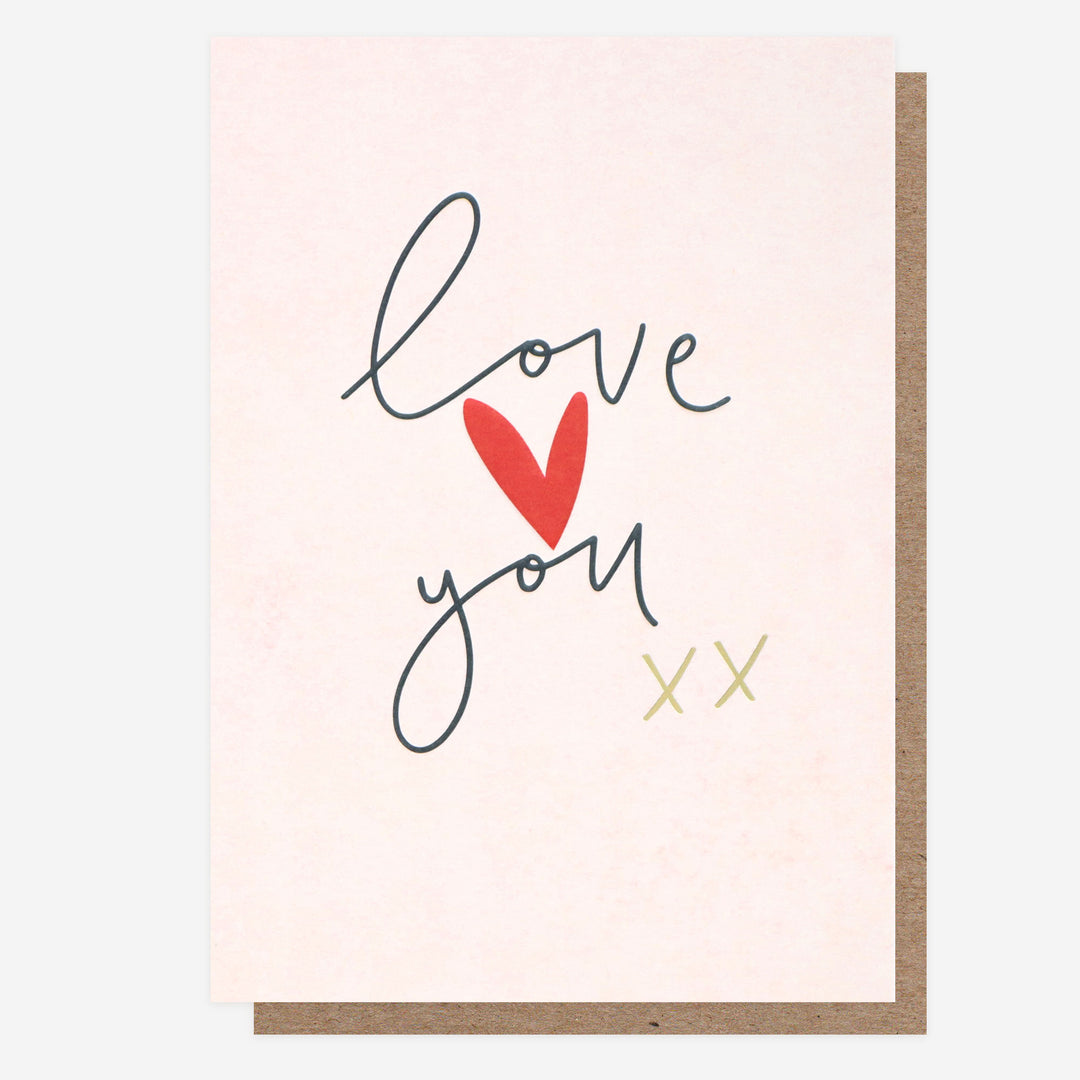 red love heart on pink background 'love you' card for valentine's day, anniversary, birthday