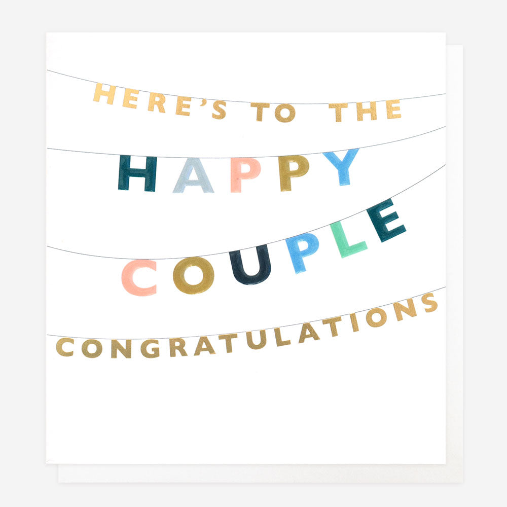 colourful bunting Here's To The Happy Couple Congratulations Card for wedding or engagement