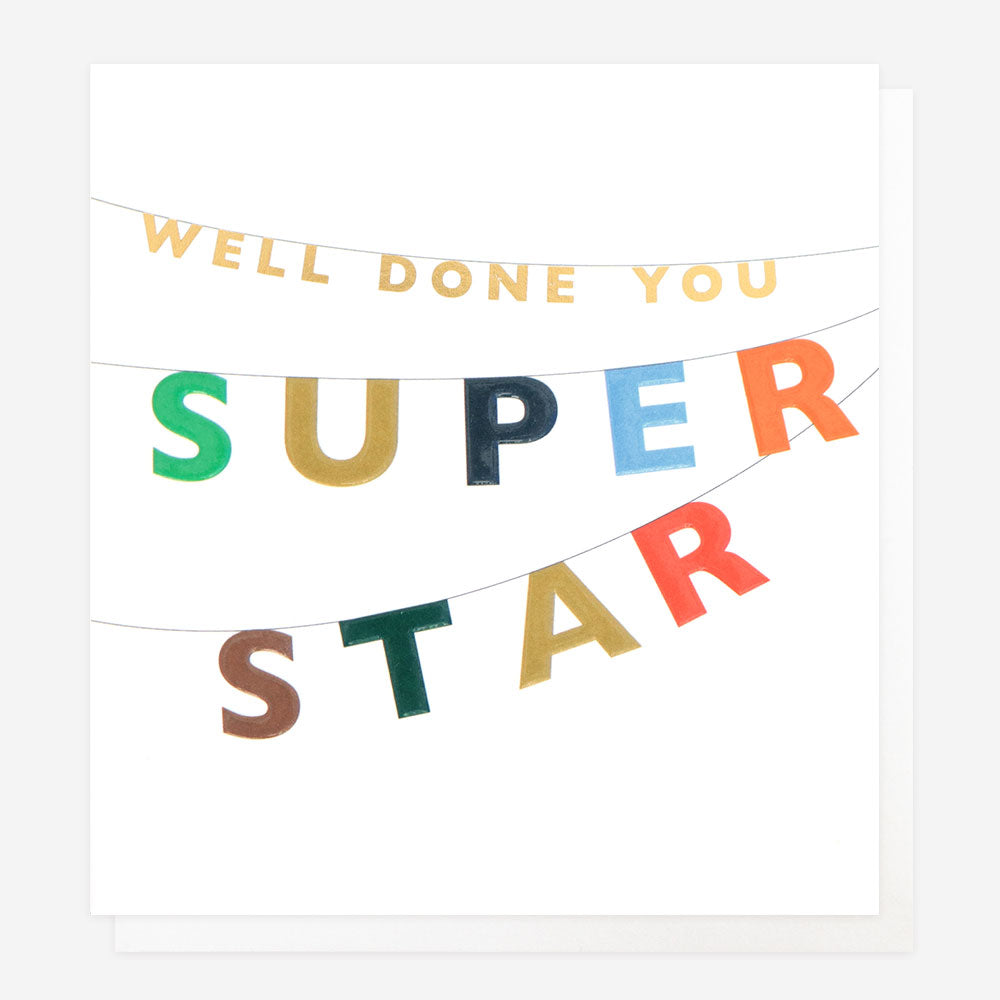 Colourful Bunting Well Done You Super Star Congratulations Card