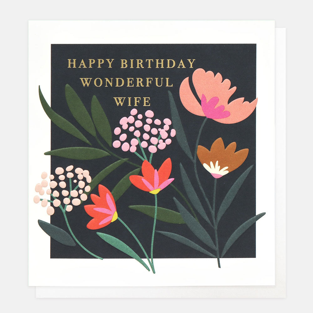 dark floral happy birthday wonderful wife card