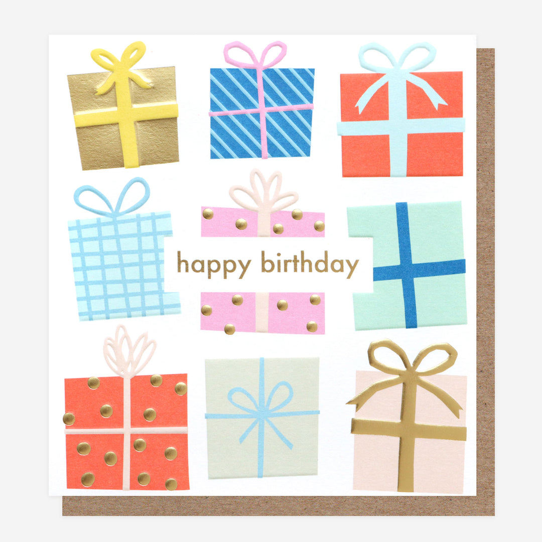 happy birthday card with colourful presents 