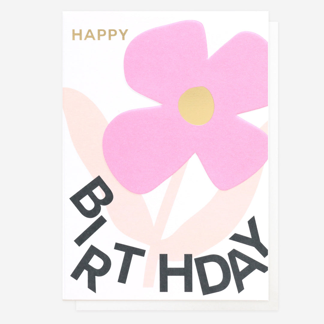 happy birthday card with pink flower
