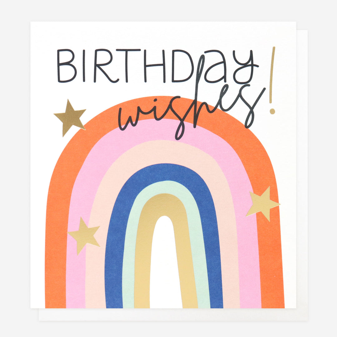 birthday wishes card with rainbow & stars