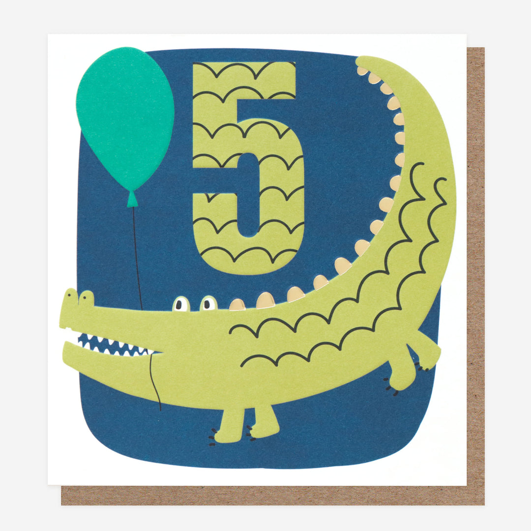 fifth birthday card with crocodile 