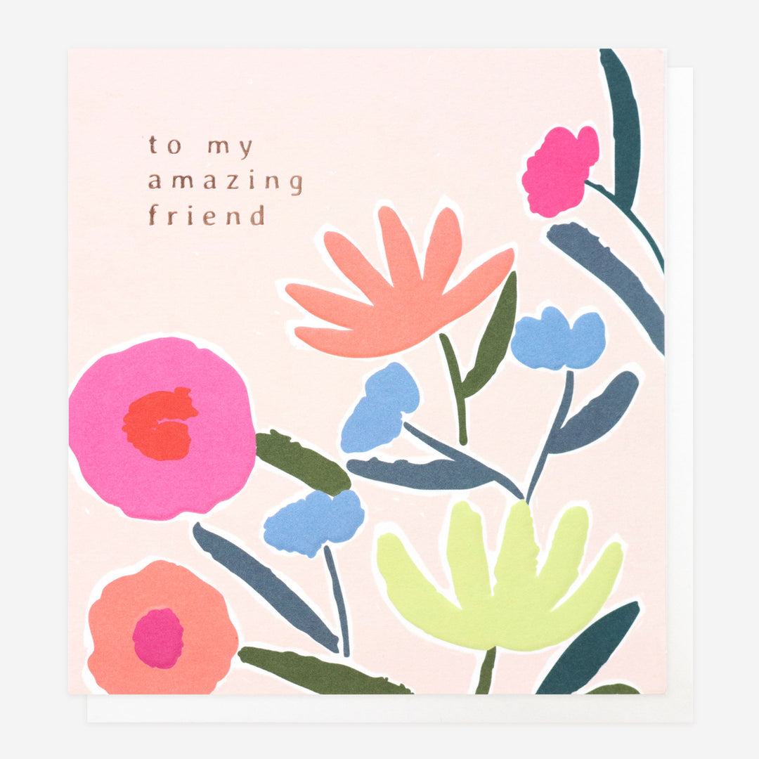 card for friend with colourful flowers 