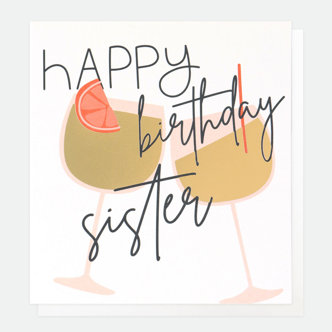 gold cocktails happy birthday sister card