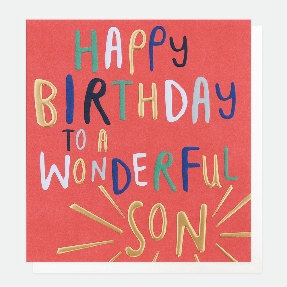 bold text on red happy birthday to a wonderful son card