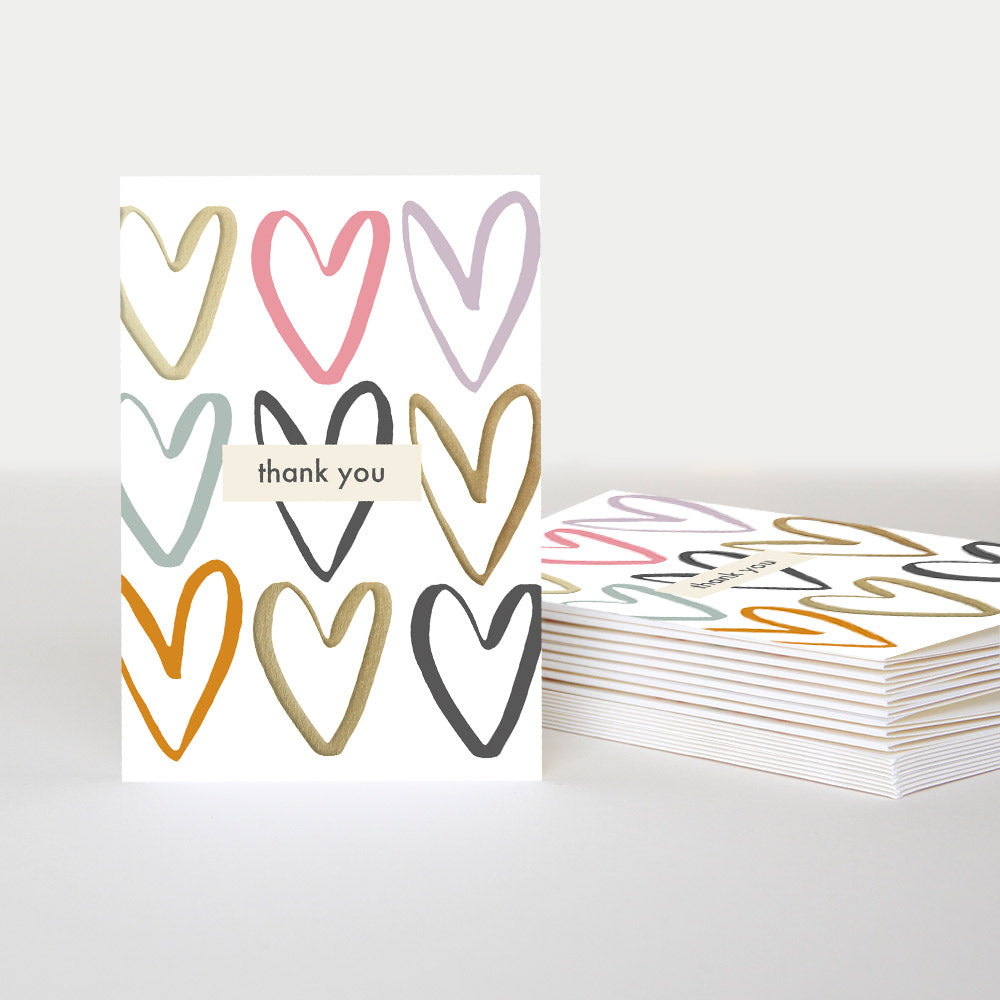 Gold Foil Hearts Thank You Notecards Pack of 10, Thank You, Card Packs