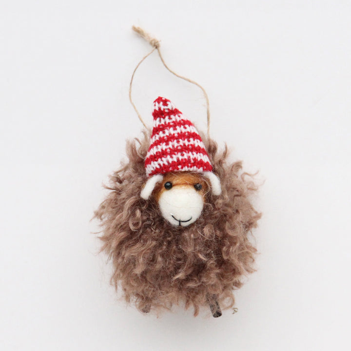 brown woolly felt sheep christmas tree hanging decoration