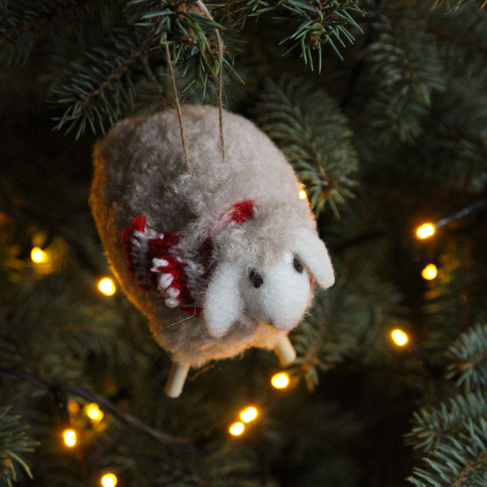 white felt sheep hanging Christmas tree decoration