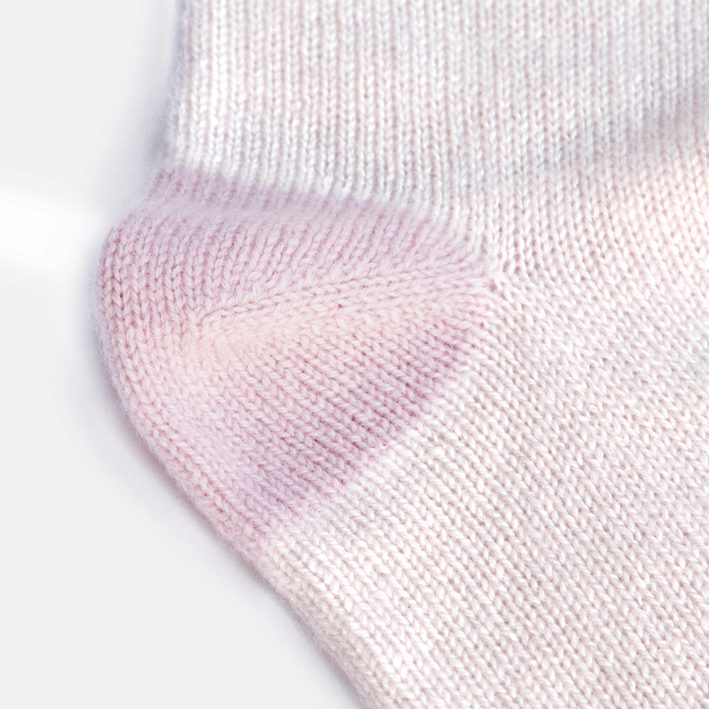 pale pink heel of natural, grey, pale pink and coral cashmere bed socks