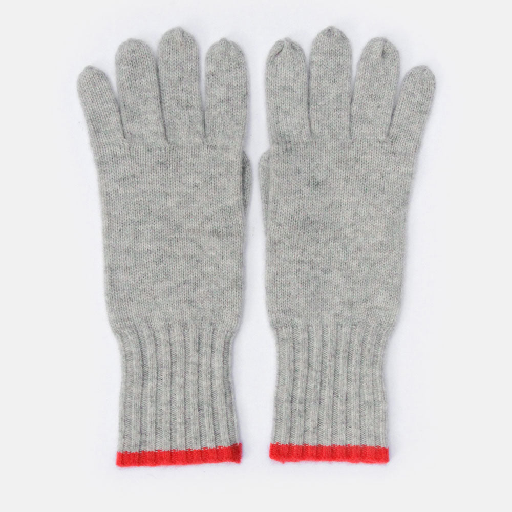 light grey and coral cashmere gloves