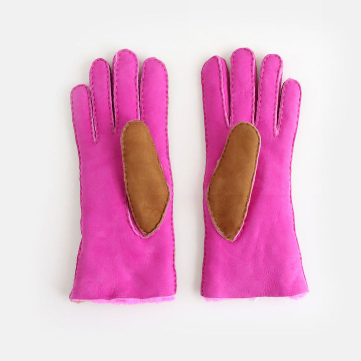 Tan/Bright Pink Shearling Gloves