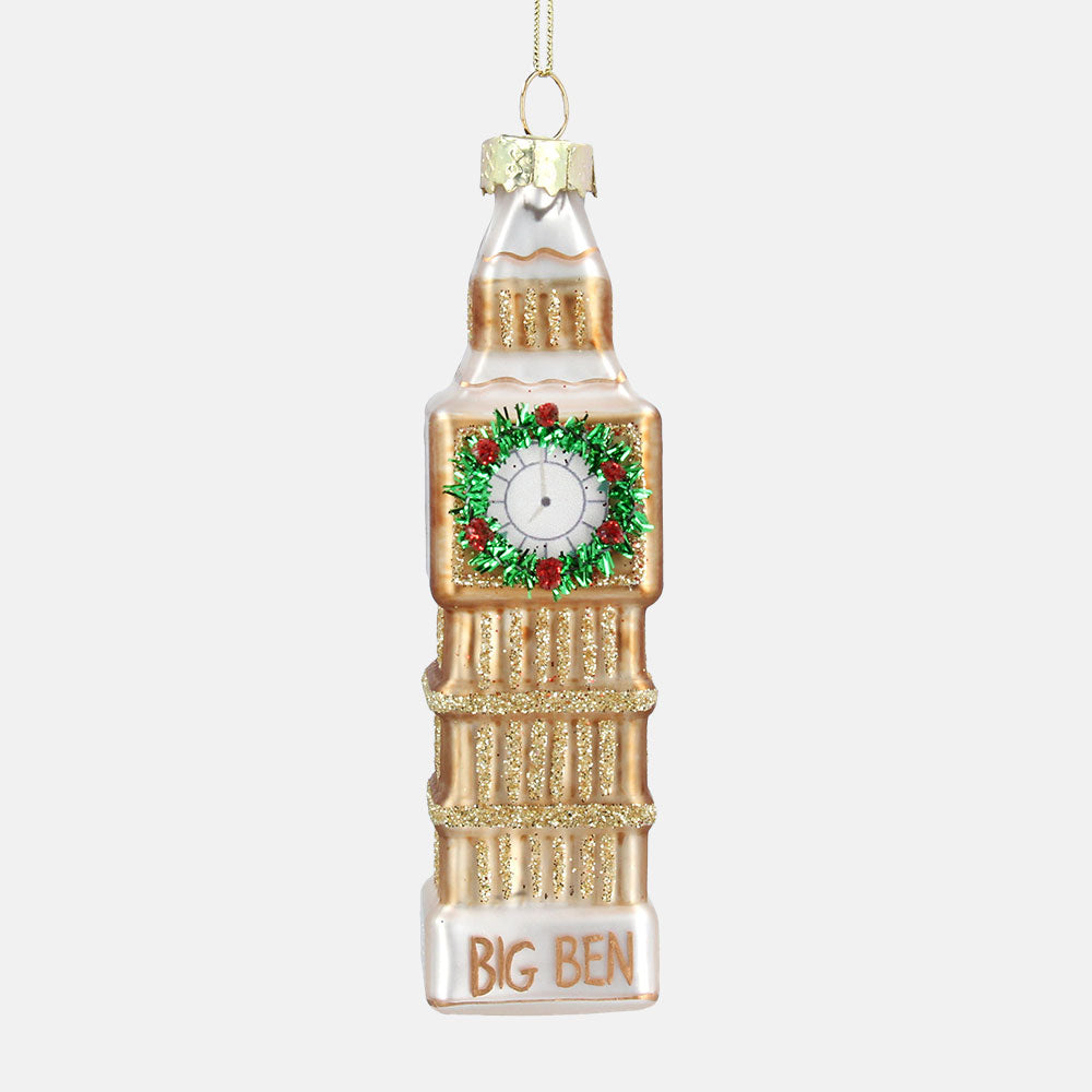 big ben with christmas wreath glass bauble hanging tree decoration