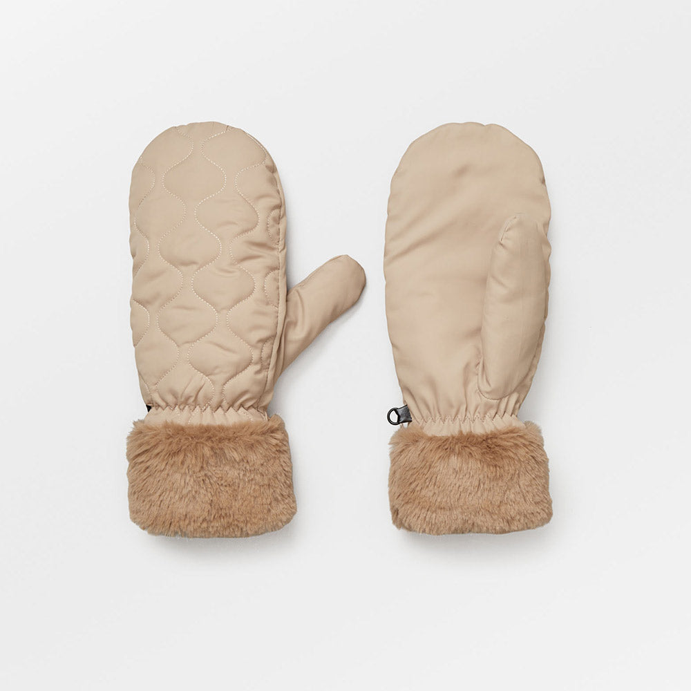 ginger beige quilted mittens with faux fur lining