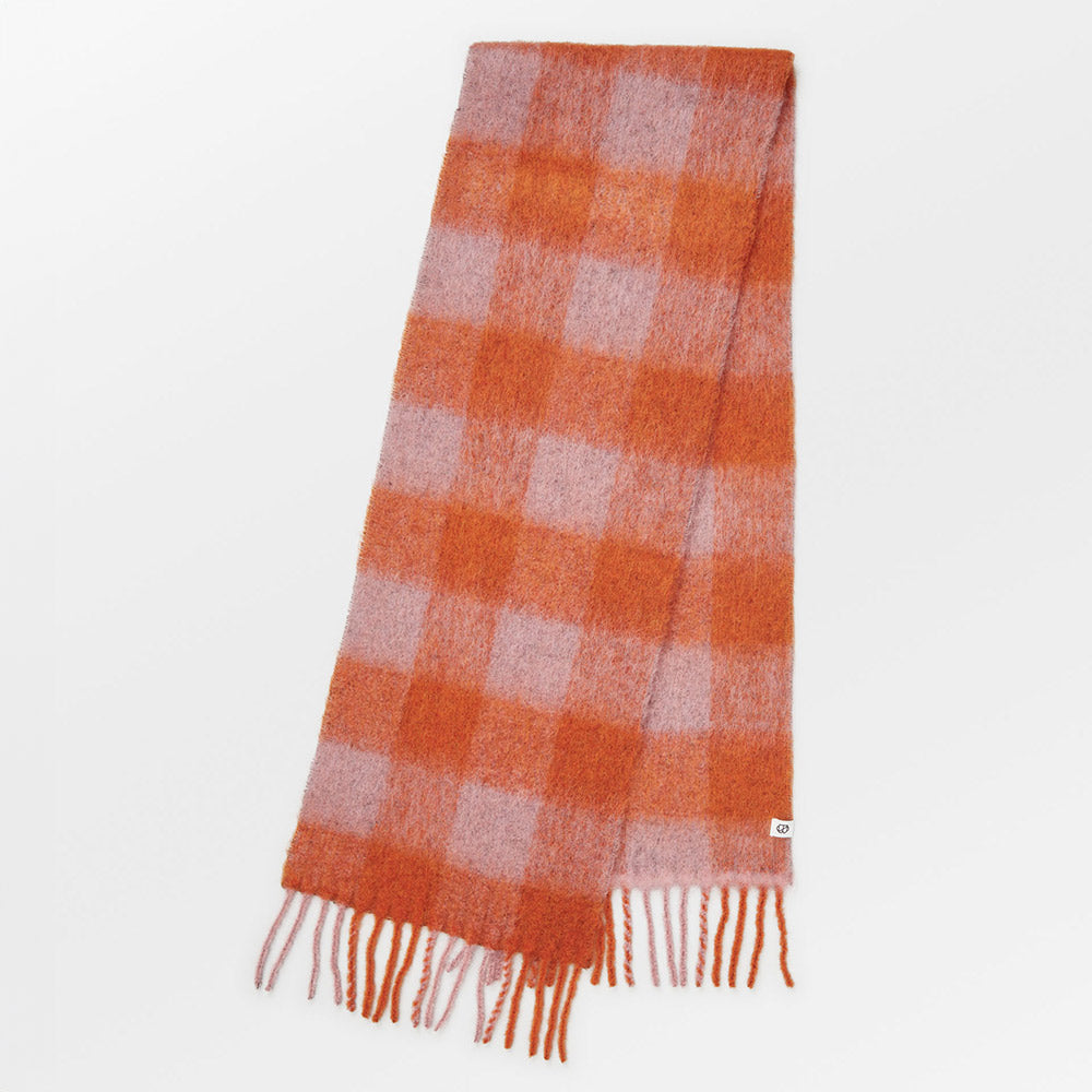 Orange Check Mincho Wool Mix Scarf