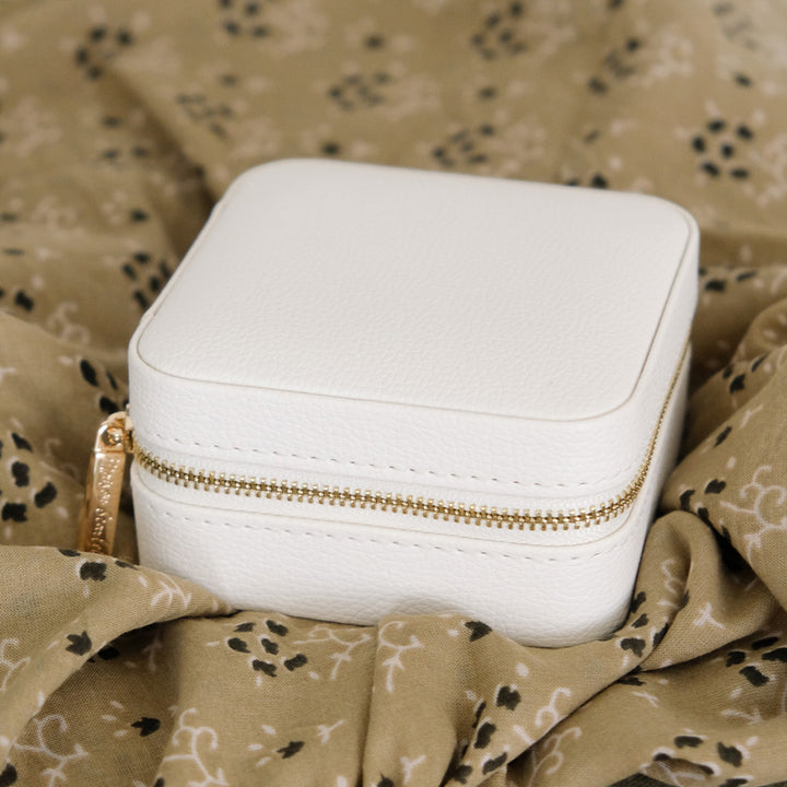 white vegan leather small travel jewellery box