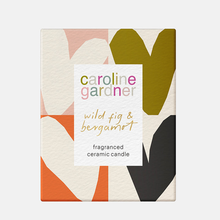 caroline gardner wild fig & bergamot scented candle in box with heart print design