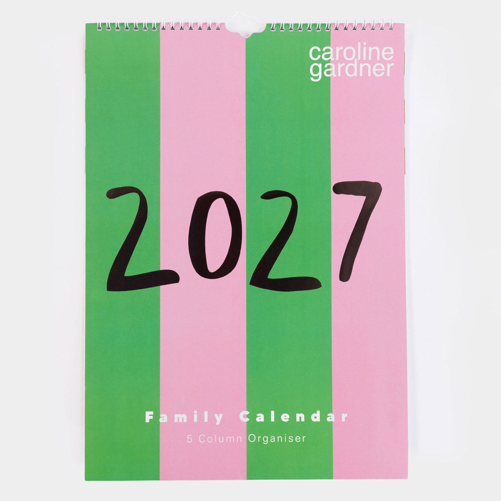 pink and green striped caroline gardner 2027 family wall calendar 