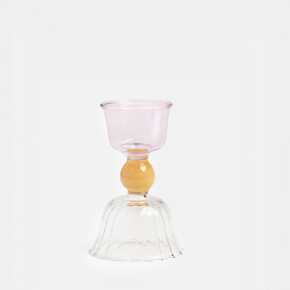 pink and mustard yellow glass candle holder, made by &K Amsterdam