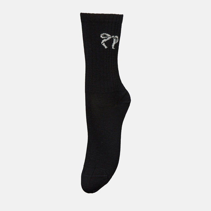 cotton blend black socks with cream bow design