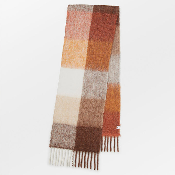 brown/orange check wool mix scarf