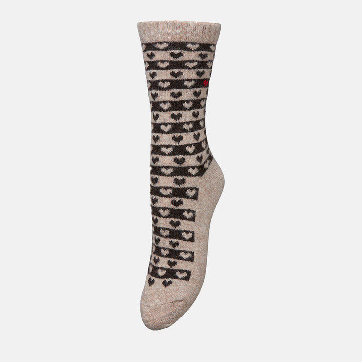 Beige/Black Heart Socks O/S