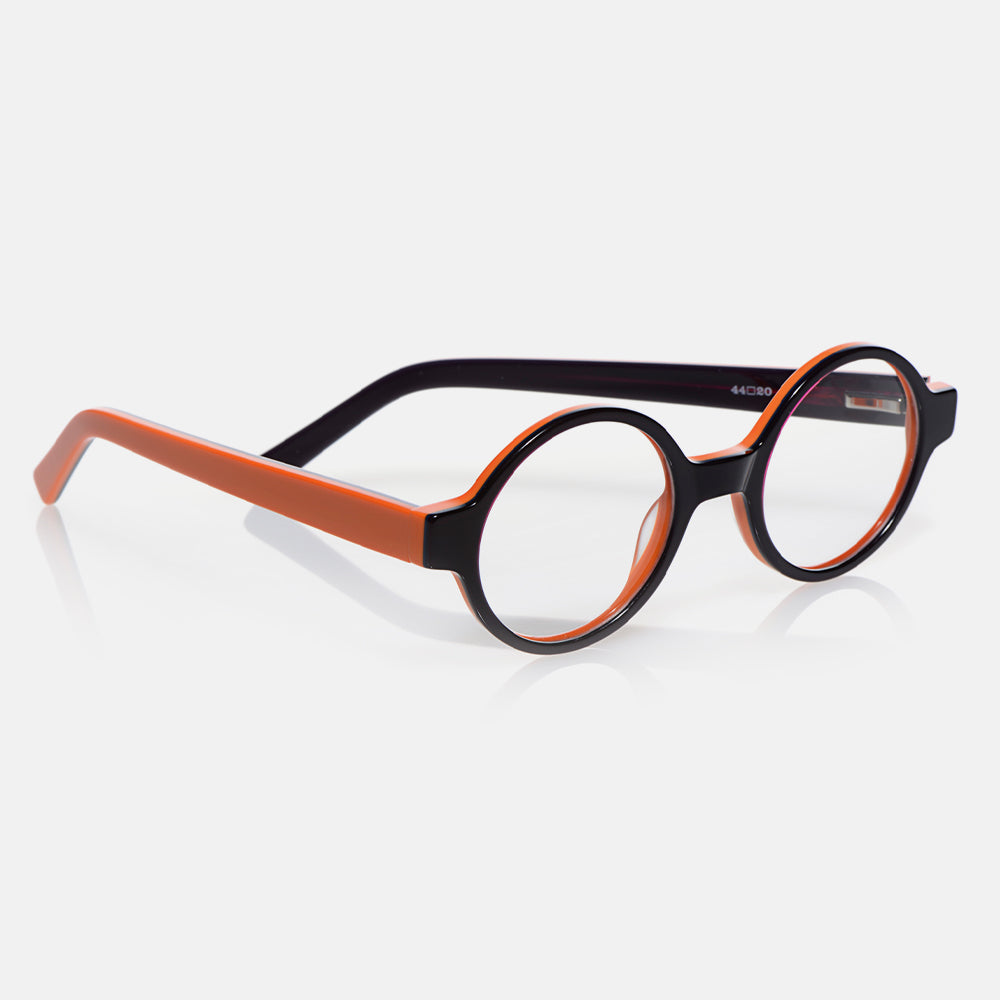 purple & orange reading glasses made by Eyebobs