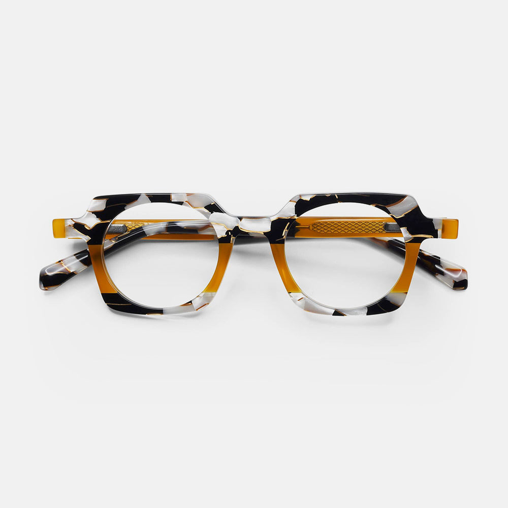 black & orange chutzpah'd reading glasses, made by Eyebobs