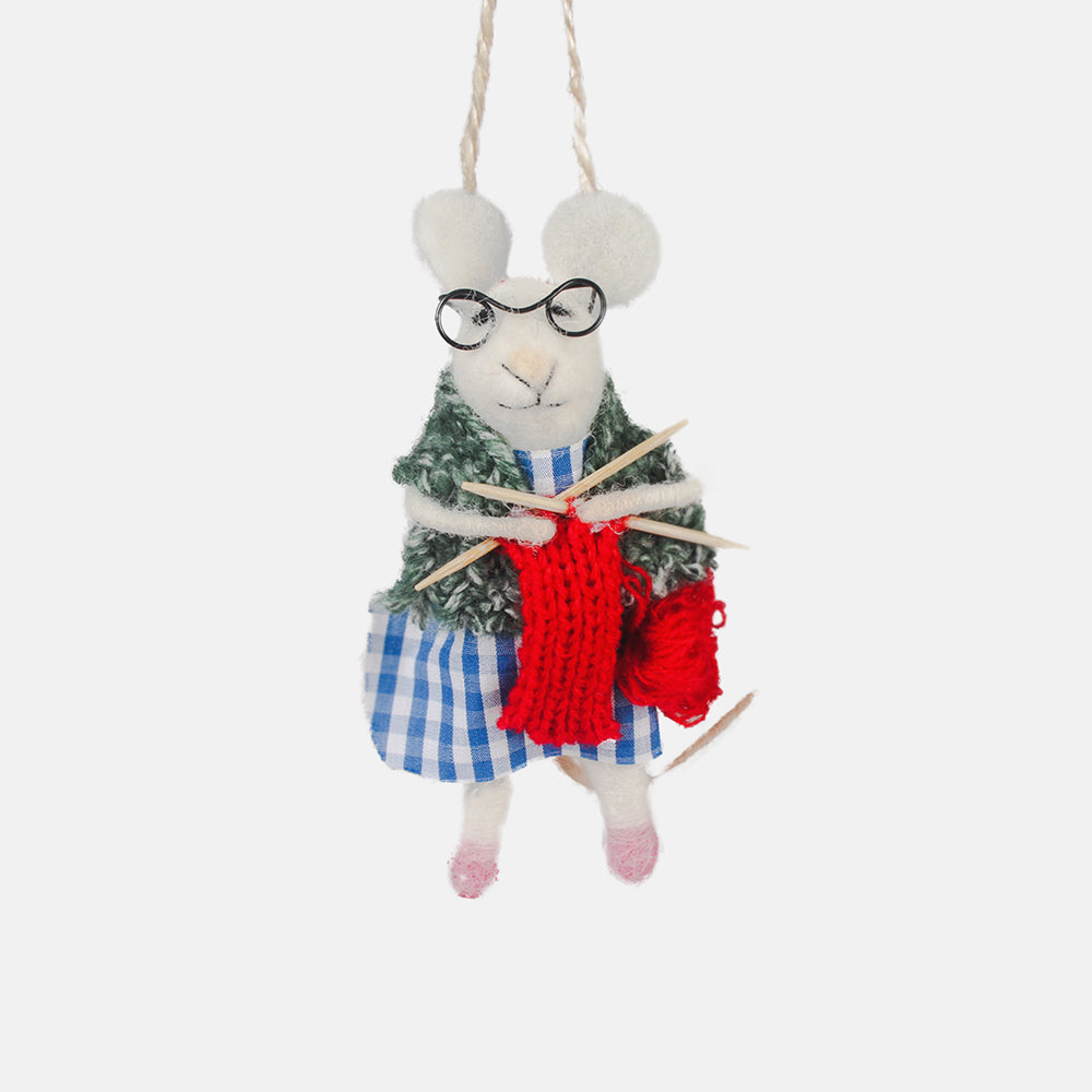 knitting gran mouse felt hanging christmas tree decoration