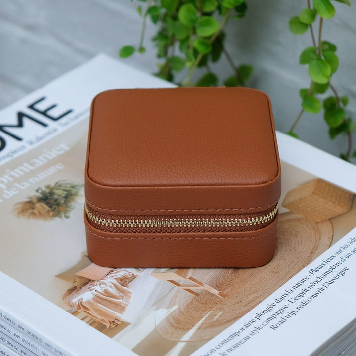 brown vegan leather small travel jewellery box