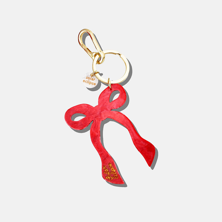 red bow bag charm or large keyring with gold o ring and clasp