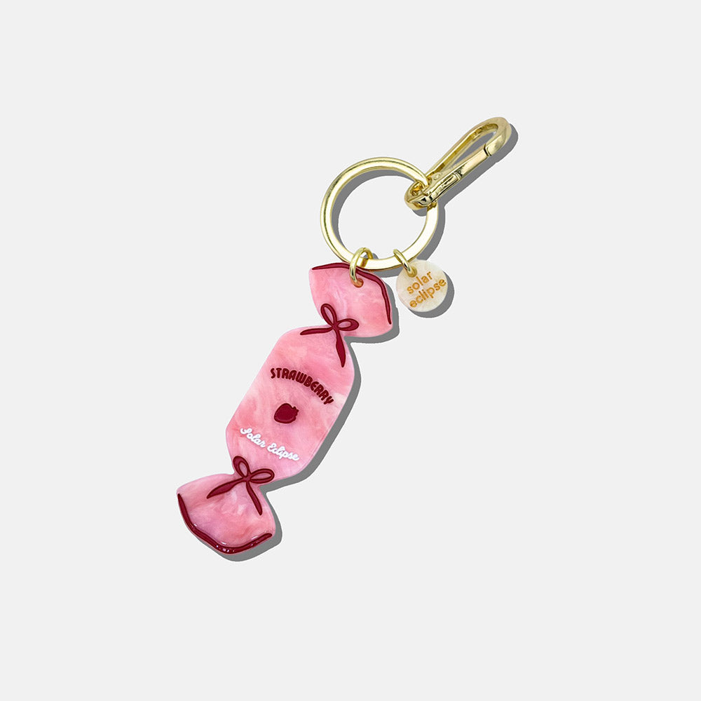 pink sweet shaped bag charm or large keyring with gold o ring and clasp