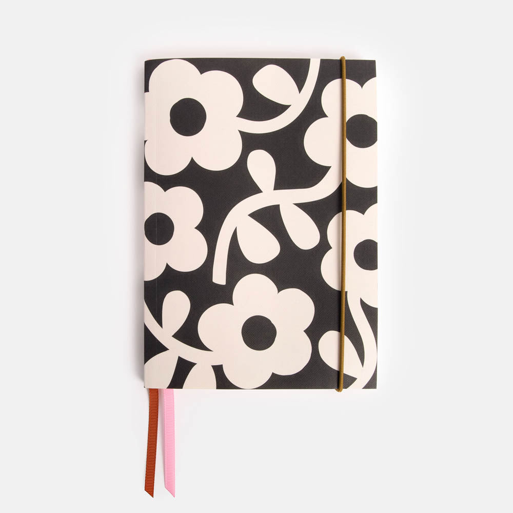 monochrome floral design A5 soft cover notebook