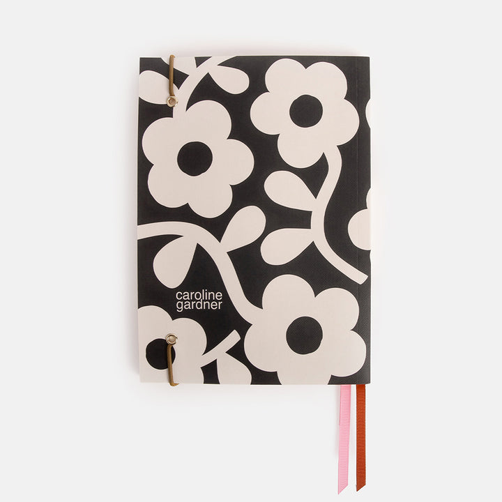 monochrome floral design A5 soft cover notebook