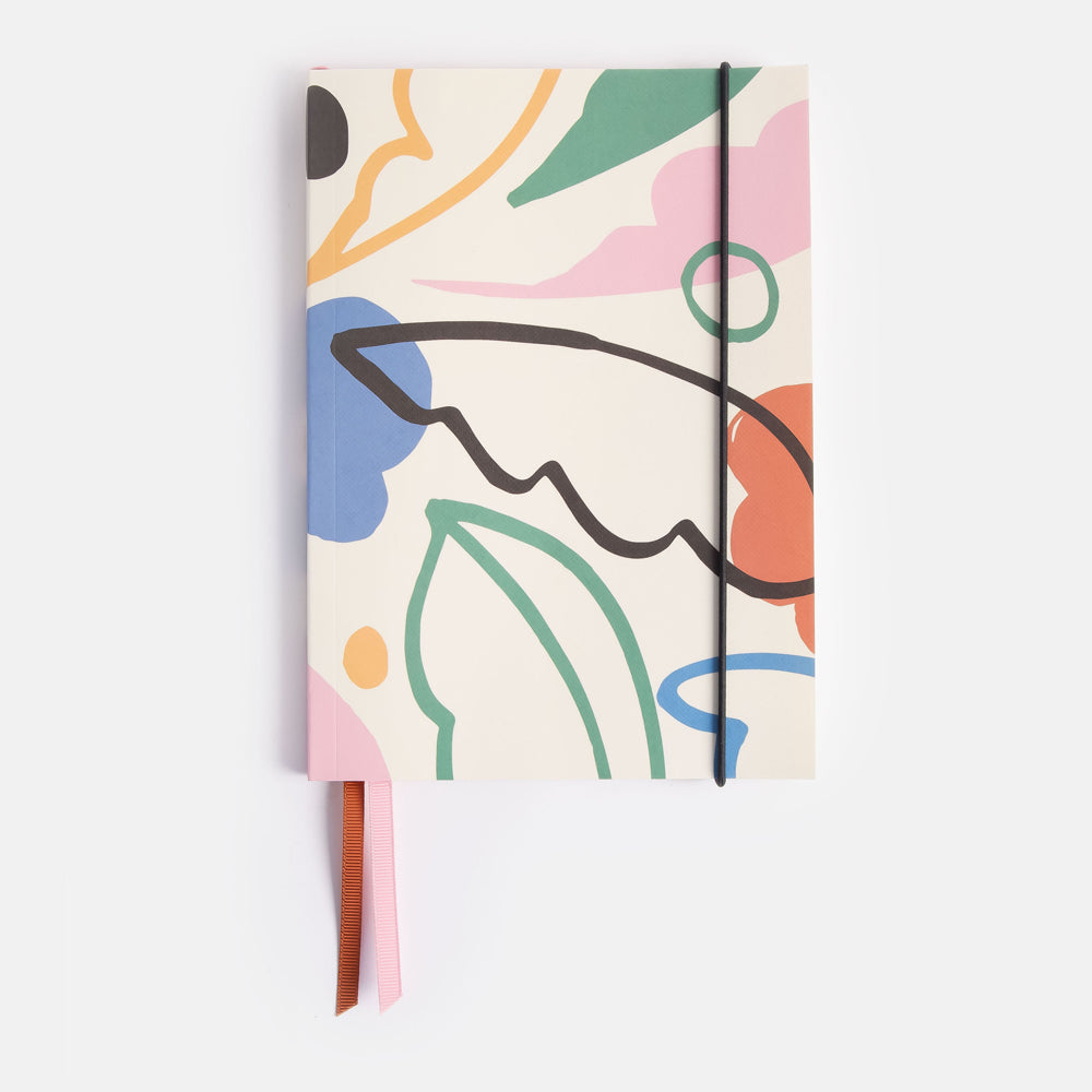 soft cover a5 lined notebook with colourful abstract botanicals print