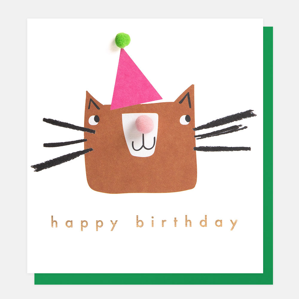 cat in a party hat happy birthday card