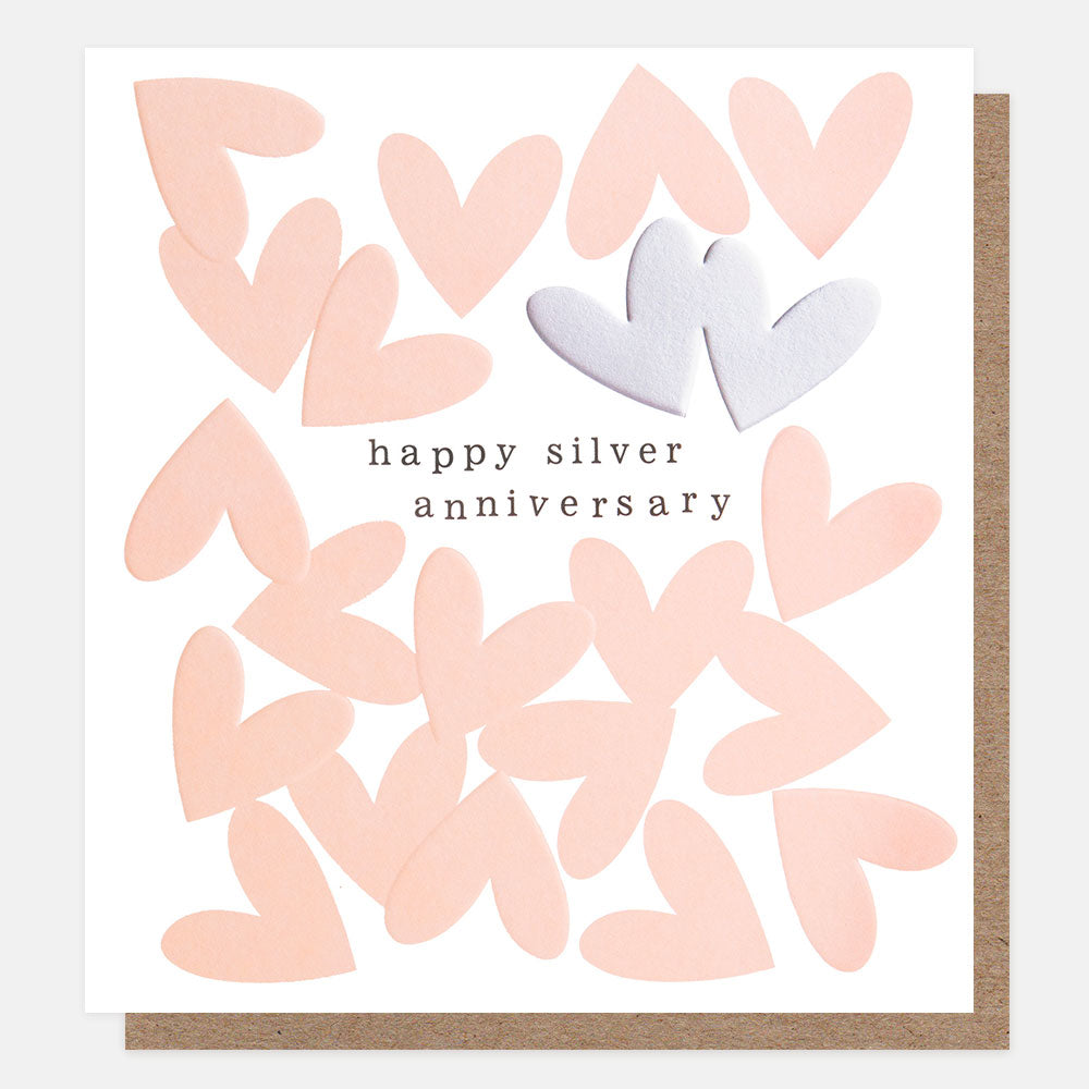 pink and silver hearts silver anniversary card