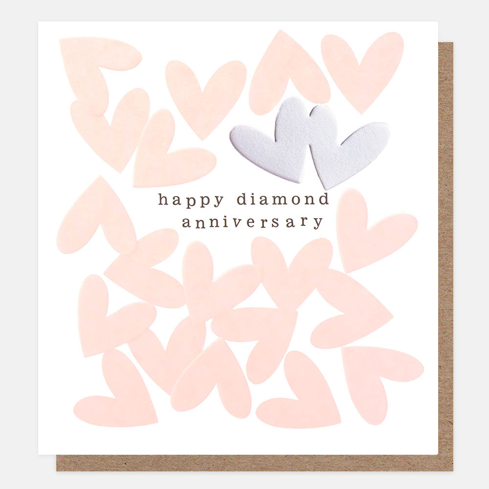 pink & silver hearts happy diamond anniversary card