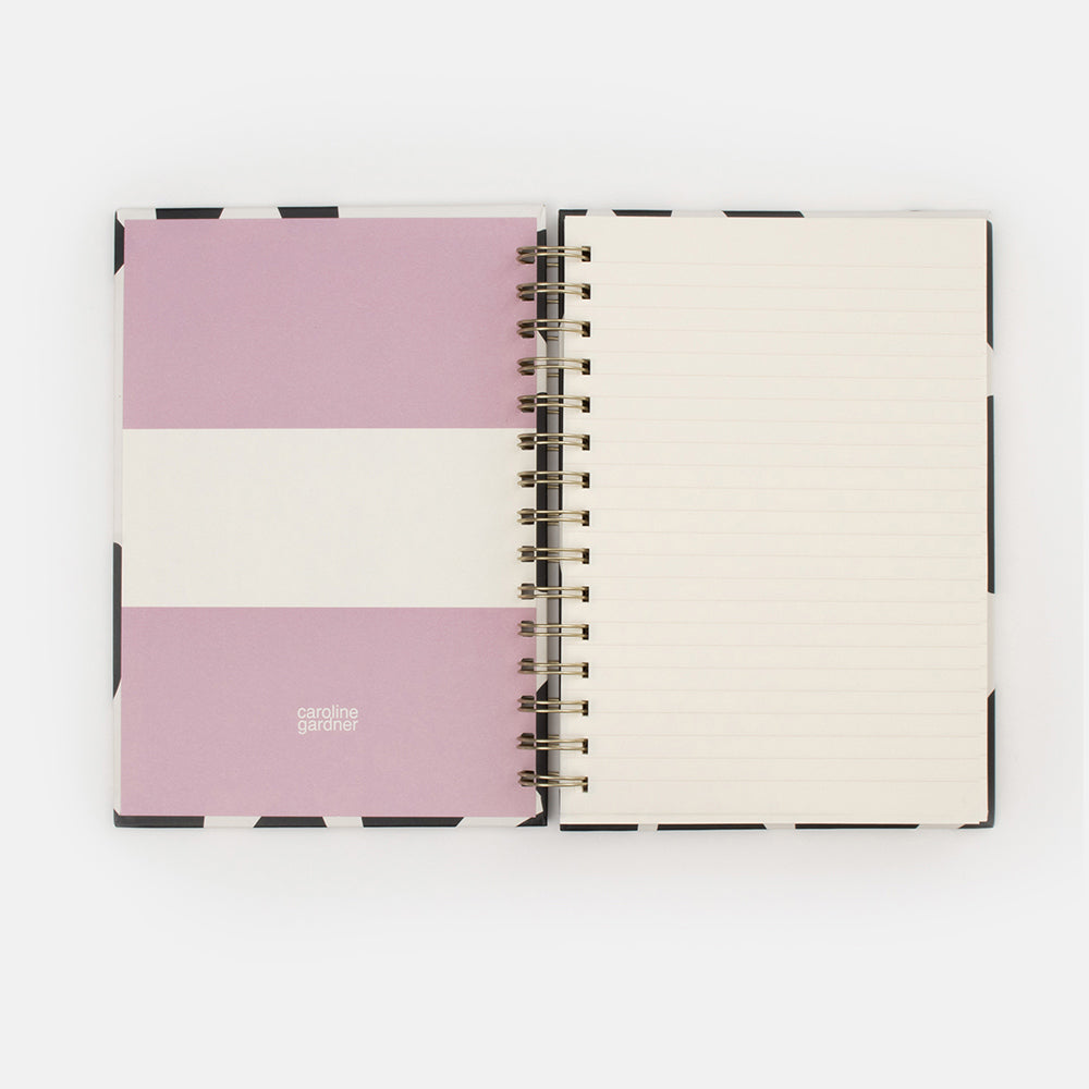monochrome and gold hearts spiral bound A5 hardback notebook