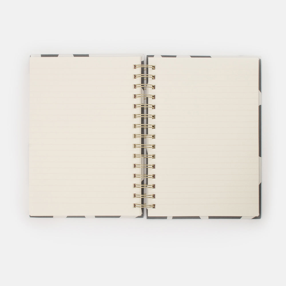 monochrome and gold hearts spiral bound A5 hardback notebook