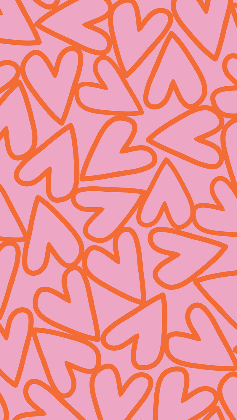 red outline hearts on pink background wallpaper for mobile phone or desktop