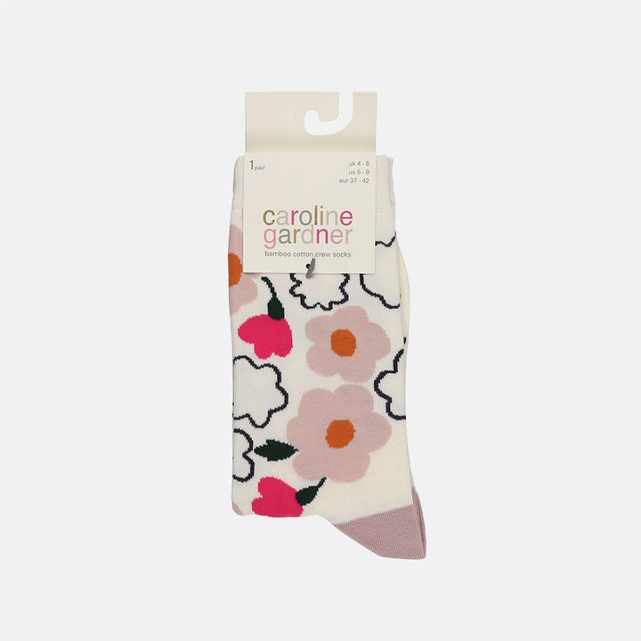 cream & pink floral print cotton & bamboo socks