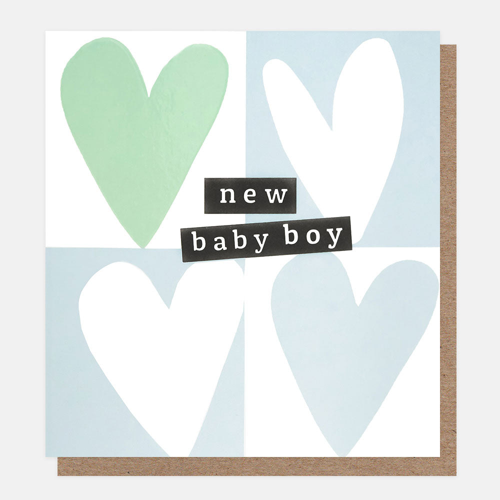 blue & white grid check hearts new baby boy card