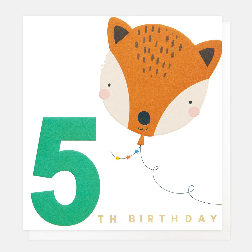 fox balloon 5th birthday card