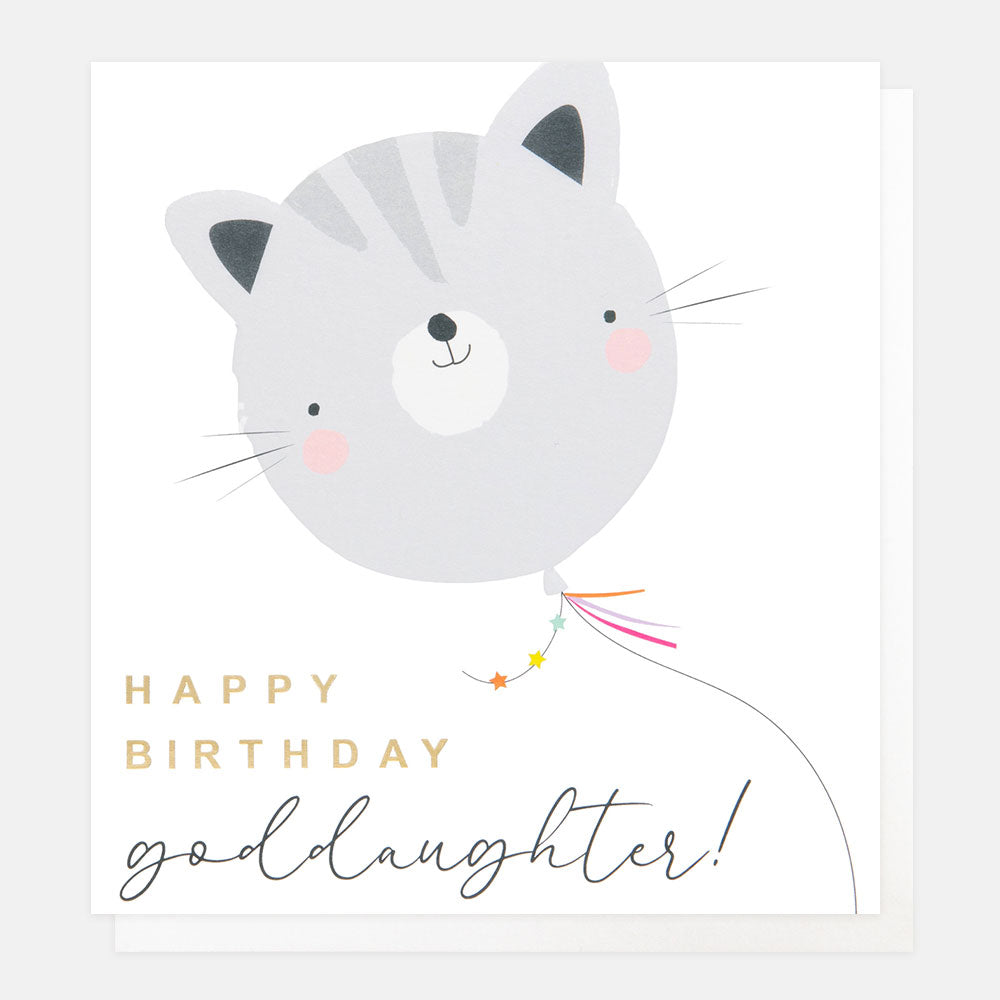 cat balloon birthday card for goddaughter
