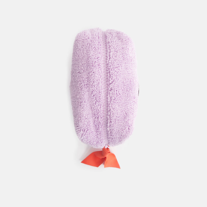 lilac borg mini cube cosmetics bag with orange grosgrain zip pull