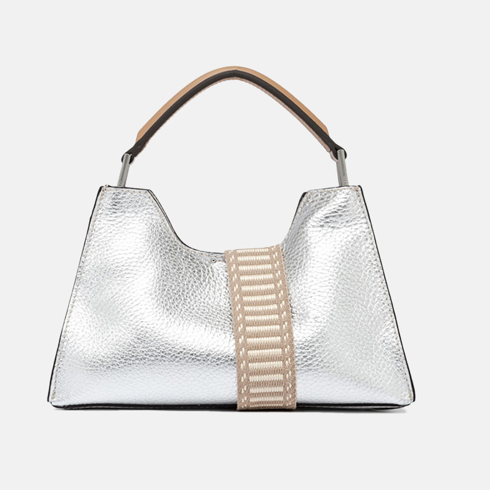 silver leather aurora handbag crossbody bag, made in Italy by Gianni Chiarini